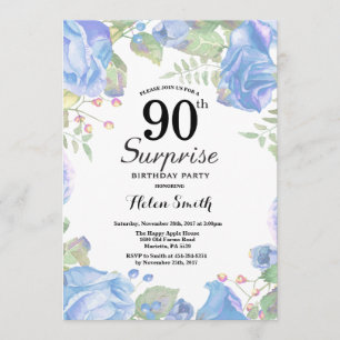 Invitation Bleu botanique Surprise 90e anniversaire