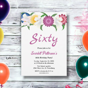 Invitation Bleu botanique violet Rose Floral 60e anniversaire