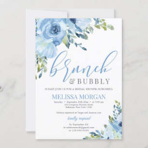 Invitation Bleu bouquet floral brunch et mousseux