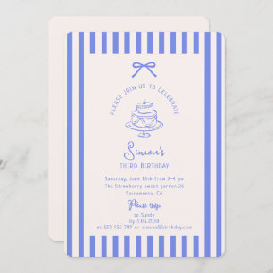 Invitation Bleu Bow, Bleu rayé anniversaire