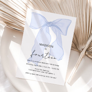 Invitation Bleu Bow Coquette Anniversaire