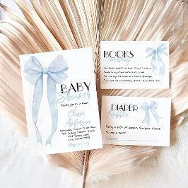 Invitation Bleu Bow main tiré Boy Coquette Baby shower