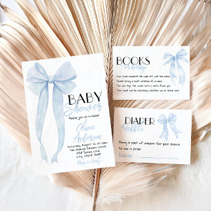 Invitation Bleu Bow main tiré Boy Coquette Baby shower