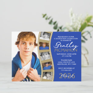 Invitation Bleu & Bronze 6 Photo Filmstrip Graduation Collage