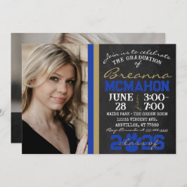 Invitation Bleu & Bronze Gold Empreinte de patte Graduation 2
