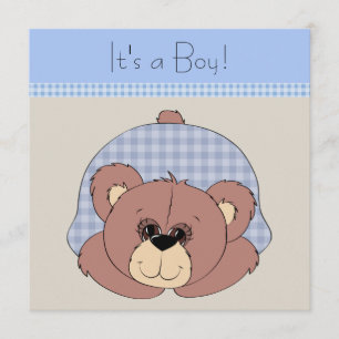 Invitation Bleu Brown Teddy Bear Baby Shoy