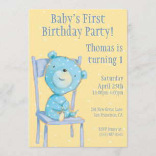 Invitation Bleu Calico Ours Anniversaire