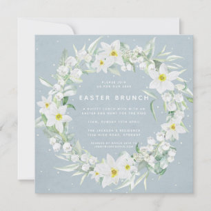 Invitation Bleu carré + Graine Florale Blanche Brunch de Pâqu