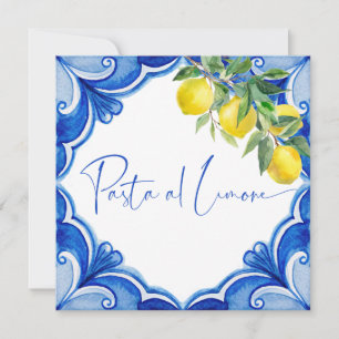Invitation Bleu carreaux citrons italien nuptiale