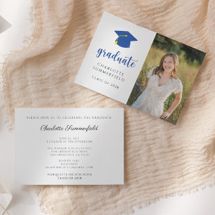 Invitation Bleu Casquette & Tassel Photo Graduation Party
