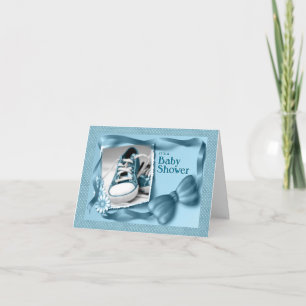 Invitation Bleu C'est un Baby shower de chaussures pour bébé