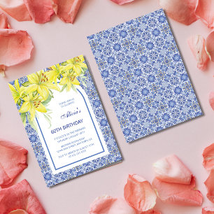 Invitation Bleu Chic Portugais Azulejo Jaune Lily Anniversair