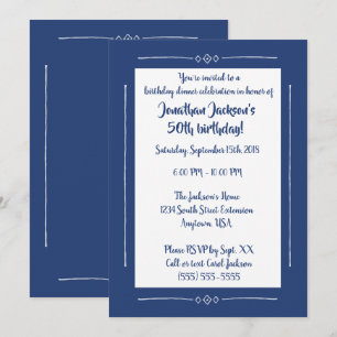 Invitation Bleu chic simple sur le bleu toute la partie