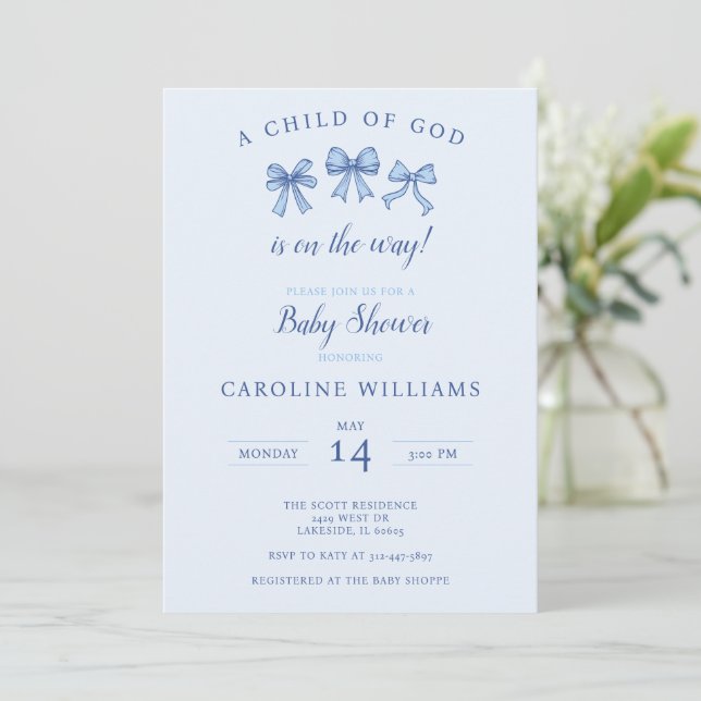 Invitation Bleu Christian Coquette Bébé Garçon Enfant de Dieu (Debout devant)