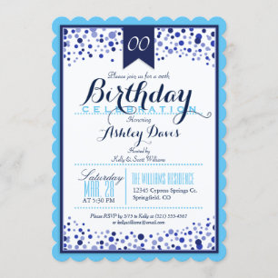 Invitation Bleu ciel, Blanc, Bleu marine fête d'anniversaire