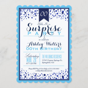 Invitation Bleu ciel, Blanc, Bleu marine Surprise Party