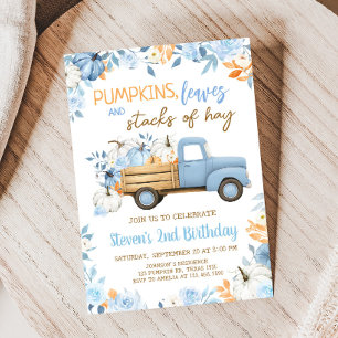 Invitation Bleu Citrouille Camion Automne Anniversaire