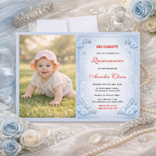Invitation Bleu Clair Argent Princesse Quinceanera Anniversai