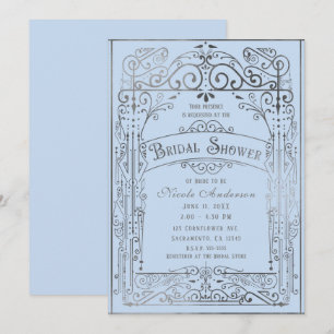 Invitation Bleu clair argent vintage victorien douche de mari