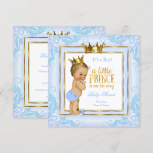 Invitation Bleu clair Baby shower de couronne or Blonde