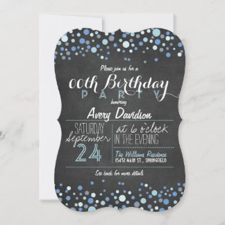 Invitation Bleu clair, Blanc Retro Chalkboard fête d'annivers