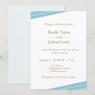 Invitation Bleu clair blanc subtil rayures mariage