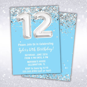 Invitation Bleu clair et argent 12e anniversaire