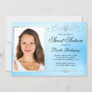 Invitation Bleu clair et doux en argent 16 Seize Anniversaire