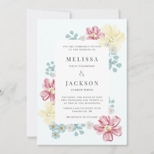 Invitation Bleu clair et Mariage à fleurs