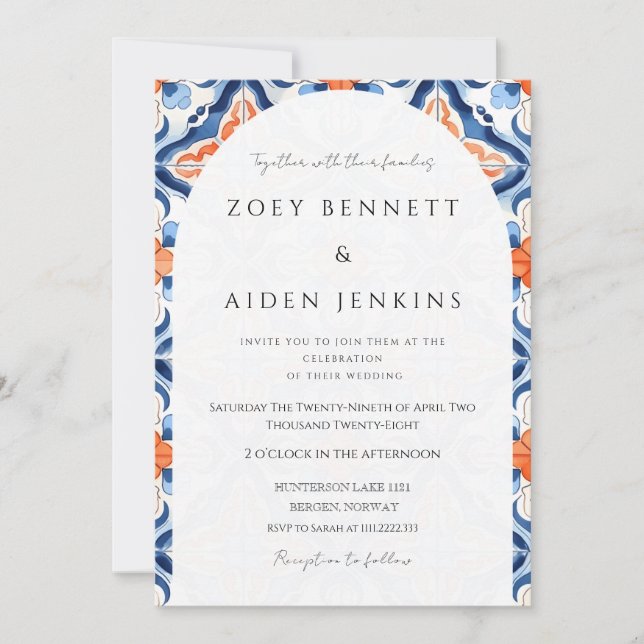 Invitation Bleu Clair Et Mariage Rouge (Devant)