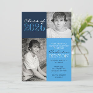 Invitation Bleu Clair et Marine Classique 2 Photo Remise des
