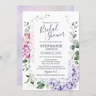 Invitation Bleu clair Hydrangea Fête des mariées Eucalyptus