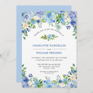 Invitation Bleu clair Hydrangeas Vert Mariage aquarelle