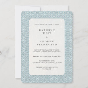 Invitation Bleu clair + Mer Blanche Vague Motif Plage Mariage