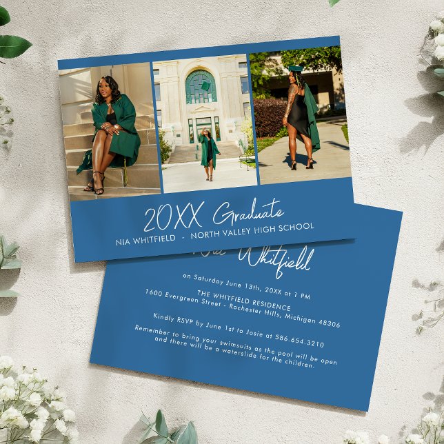 Invitation Bleu clair Minimal photo Collage de la fête de gra (Créateur téléchargé)