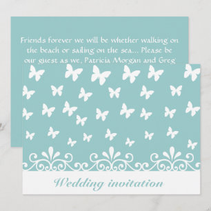 Invitation Bleu clair Papillons blancs tournois Mariage Invit