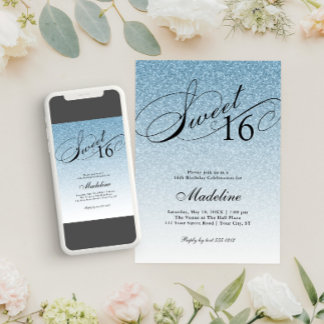 Invitation Bleu clair Parties scintillant de verre doux 16