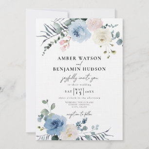 Invitation Bleu clair Plage Mariage floral tropical