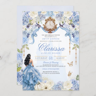 Invitation Bleu clair Princesse Douce 16 Cendrillon V2