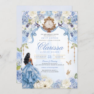 Invitation Bleu clair Princesse Douce 16 Cendrillon V2