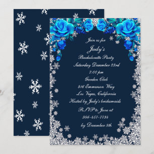Invitation Bleu clair Roses Flocon de neige Bachelorette