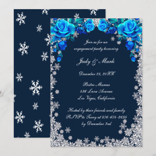 Invitation Bleu clair Roses Snowflake Engagement