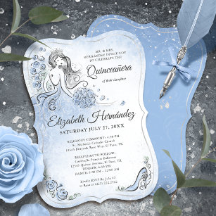 Invitation Bleu clair Silver Princesse Quinceanera Anniversai