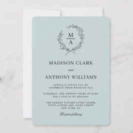 Invitation Bleu clair Simple Élégant Mariage Monogram