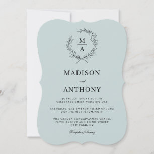 Invitation Bleu clair Simple Élégant Mariage Monogram