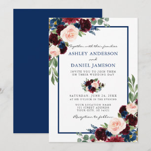 Invitation Bleu classique Elegant Aquarelle Mariage Floral