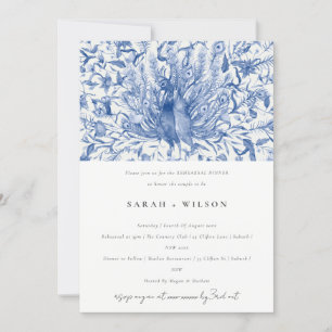 Invitation Bleu Classy Aquarelle Peacock Dîner de répétition