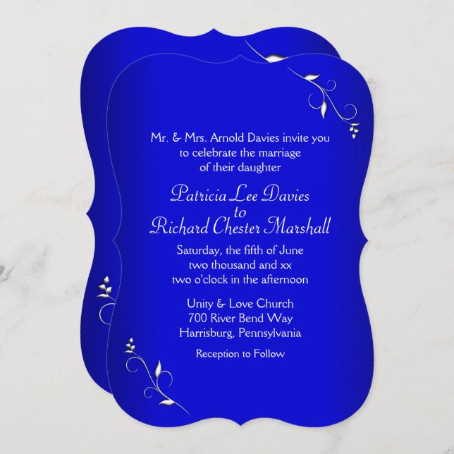 Invitation Bleu Cobalt Simplement Élégant (Devant / Derrière)