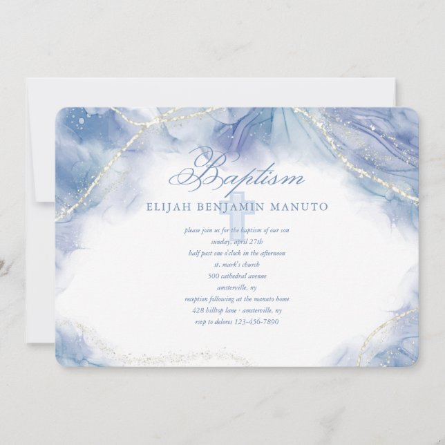 Invitation Bleu Contemporain Religieux  (Devant)
