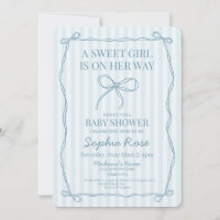 Bleu Coquette Bow Pastel Baby shower rayé